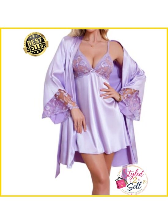 Other - Lace Cami Nightgown and Satin Robe Set 2 Piece Sleepwear